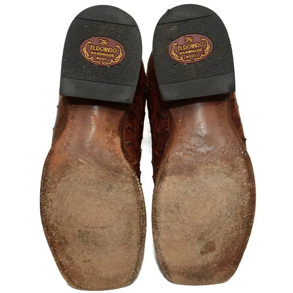 El Dorado Handmade Full Quill Ostrich Broad Square Toe Stockman Cowboy Boots 12
